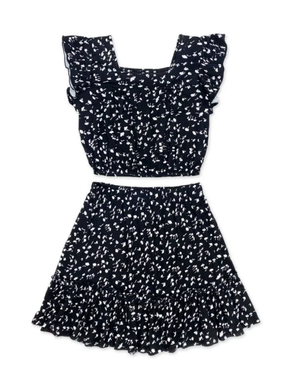 Girl's 2 pc Skirt Set w/ Ruffle Sleeve Top